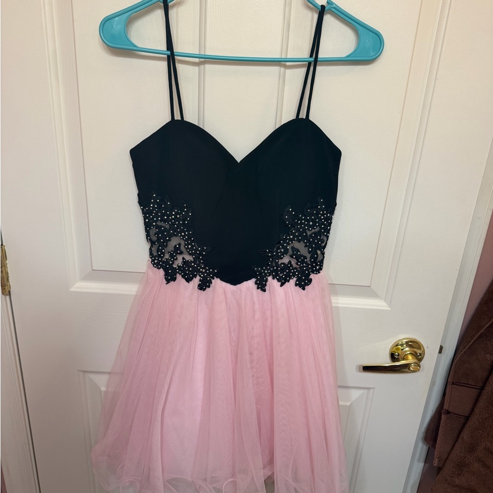 Juniors’ Black & Pink Mini Strapped Dress: Blondie Nites by Stacy Sklar